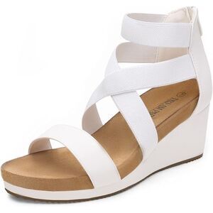 DREAM PAIRS Ankle Strap Open Toe Platform Wedge Sandal for Women - White, Size 9
